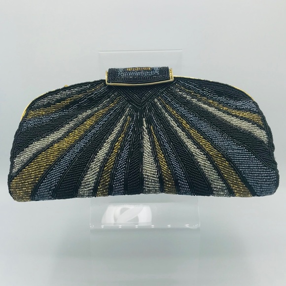 Walborg Handbags - WALBORG BLACK/GOLD/SILVER BEADED EVENING BAG